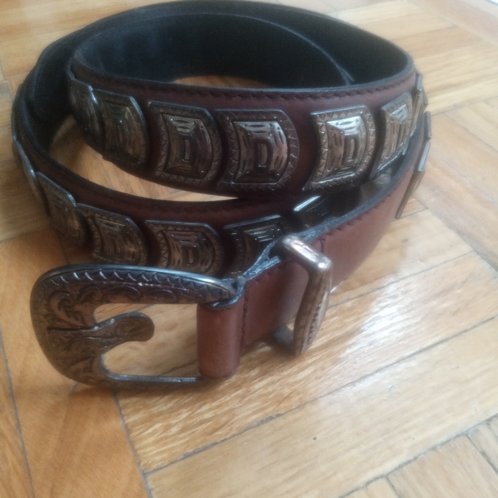 Brown Leather Belt with Silver Buckle
